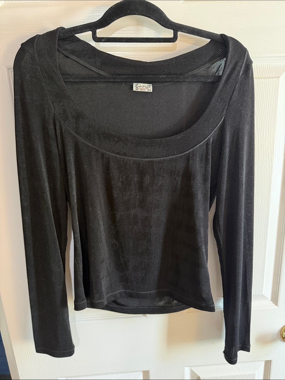 Free People Black Scoop Neck Long Sleeve Top